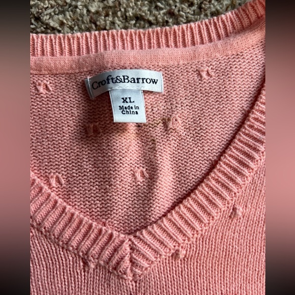 Croft & Barrow Light Pink Dot Knit V-Neck 3/4 Sleeve Sweater Women’s XL - Picture 5 of 9